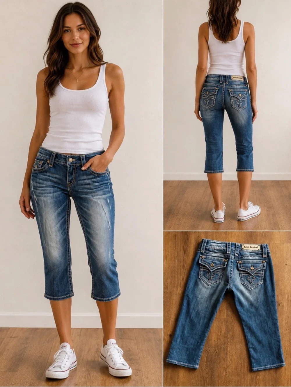 Rock Revival Women's Medium Blue Cropped Capri Jeans Y2K Fashion 28 - Picture 1 of 16